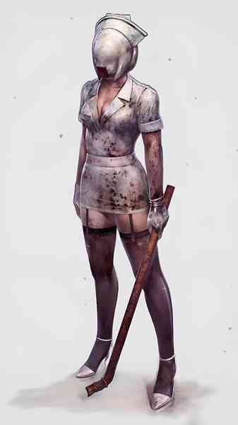Creepy nurse with a tire iron on the new concept art of the remake of Silent Hill 2 for PlayStation 5